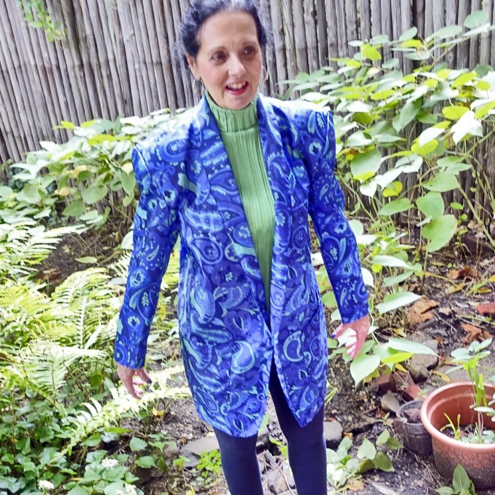 VINTAGE 1980s OVERSIZED BOYFRIEND JACKET/BLAZER Blue-Green Paisley Print  Size L